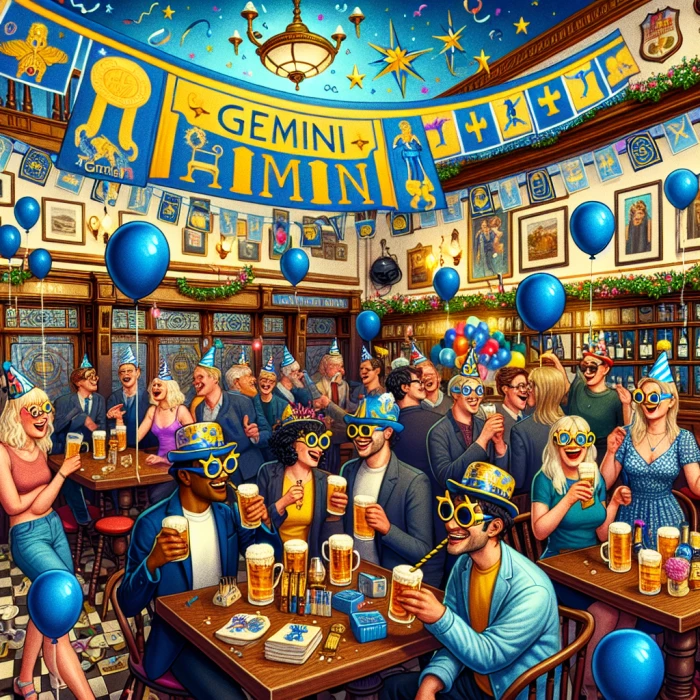 Gemini birthday party in a British pub 