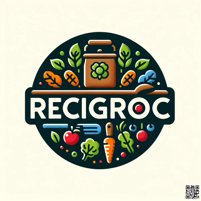 Recipe and groceries website logo emblem style, company name: recigroc