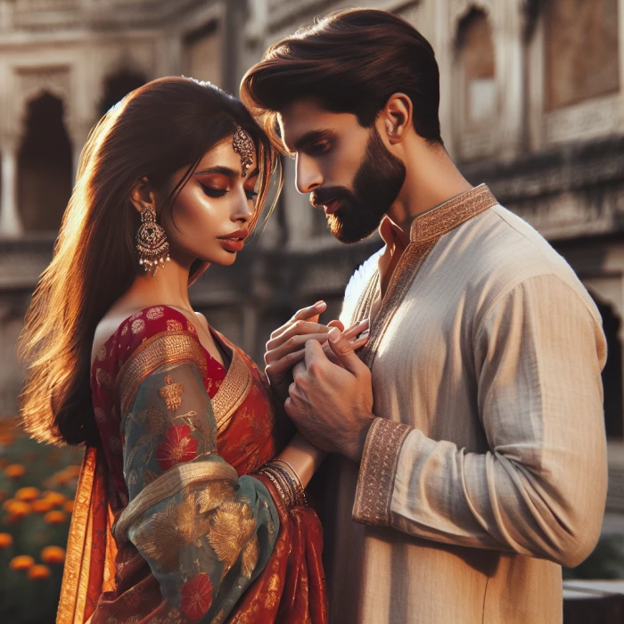 Hindu Girl wearing Sari and doing romance with beared Muslim 