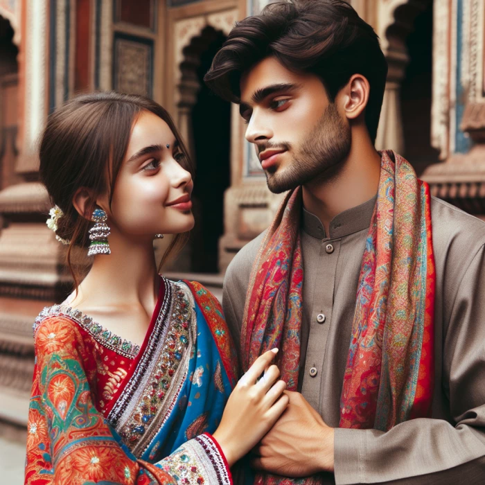 Hindu Girl wearing Sari and doing romance with beared Muslim boy