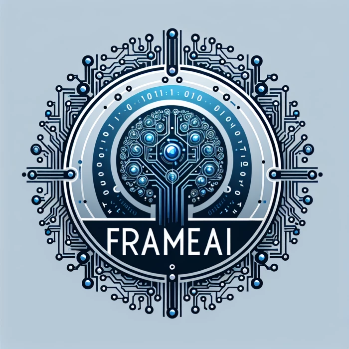 generate a logo that is representing ai and a collection of generated images, company name FrameAi