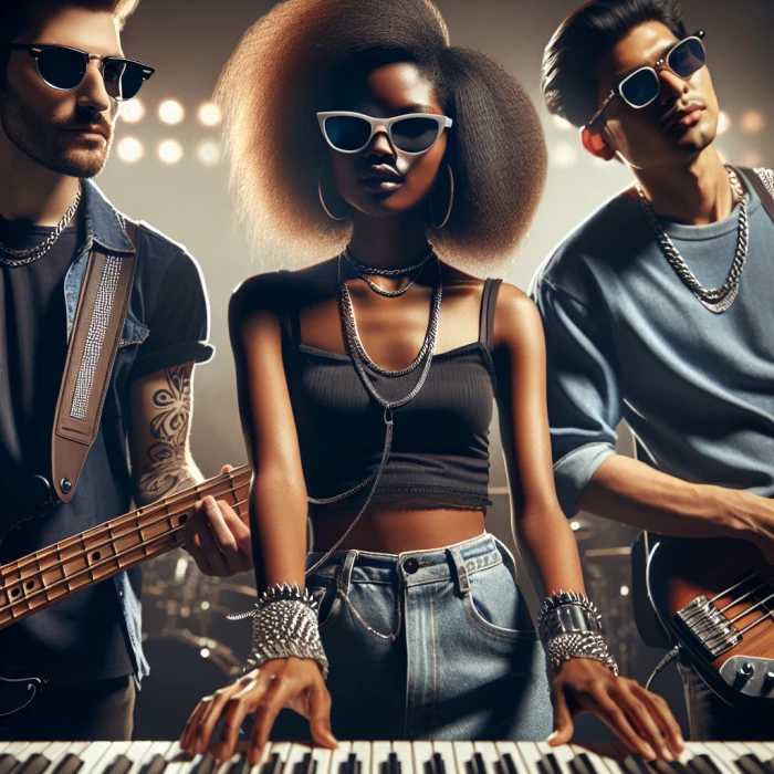 3 musicians with sunglasses and chains 