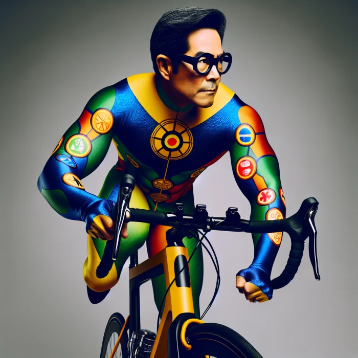 Bike riding Superhero from Manchester with glasses