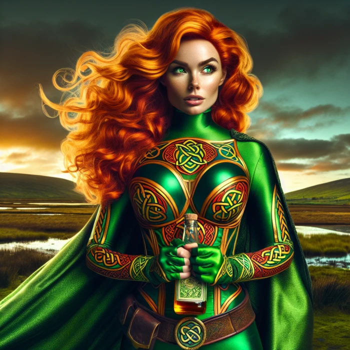 Female Irish superhero with cider