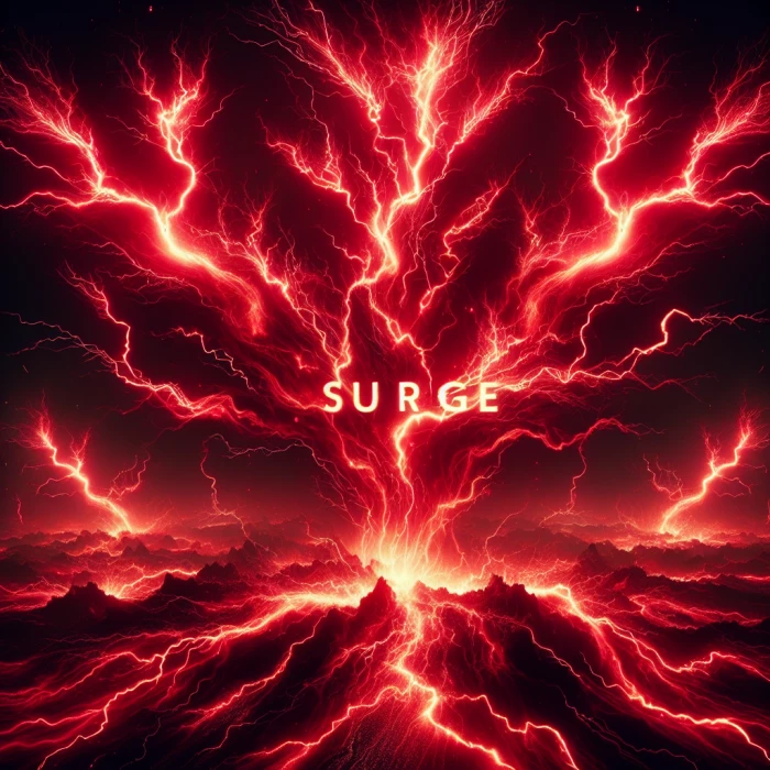 Red lightning with surge text on the middle 