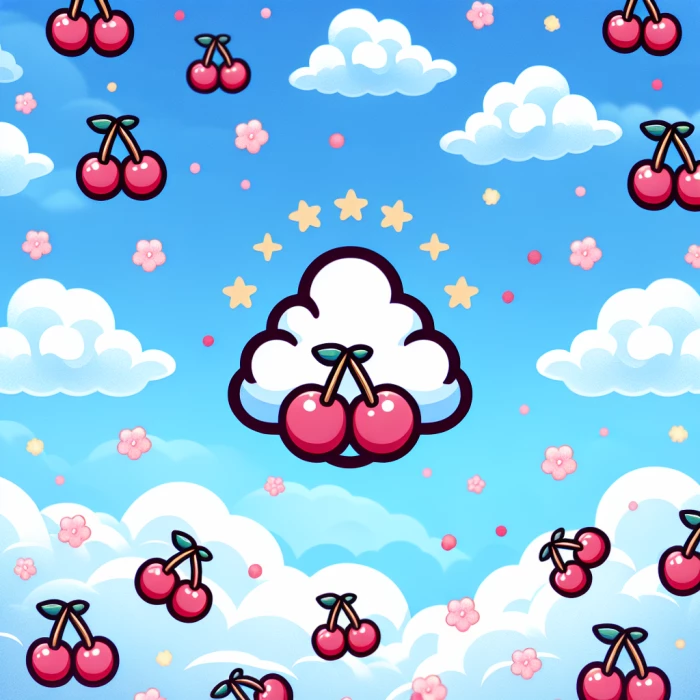 fluffy blue sky with cute cherries around (A PornHub logo in the middle of the design) 