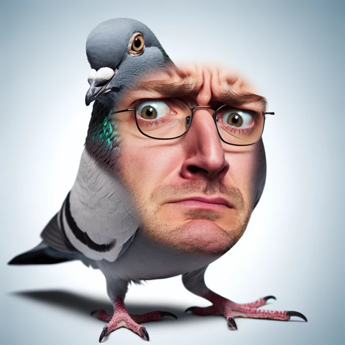 A confused half-man half-pigeon 