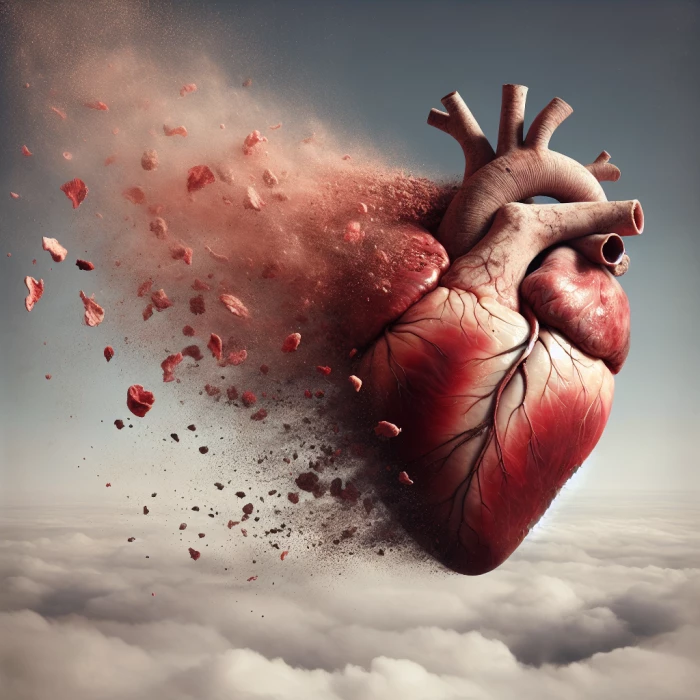 Heart that is rotting and turning half to dust getting blown by the wind