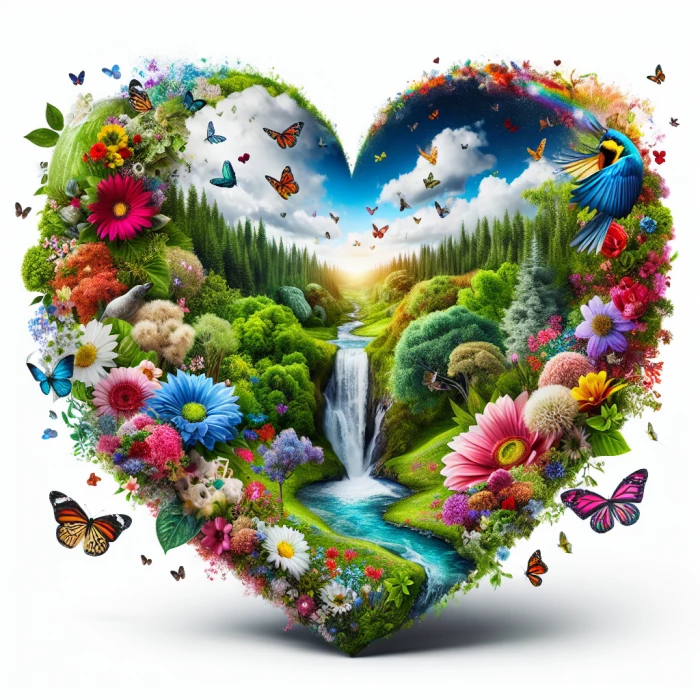 Heart with beautiful nature excreting from it