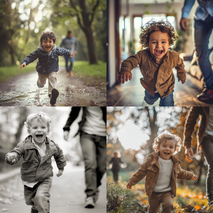 a kid running away from his parent 