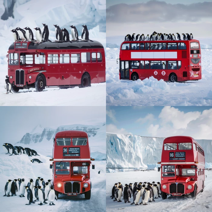 London bus driving penguins in Antarctica 