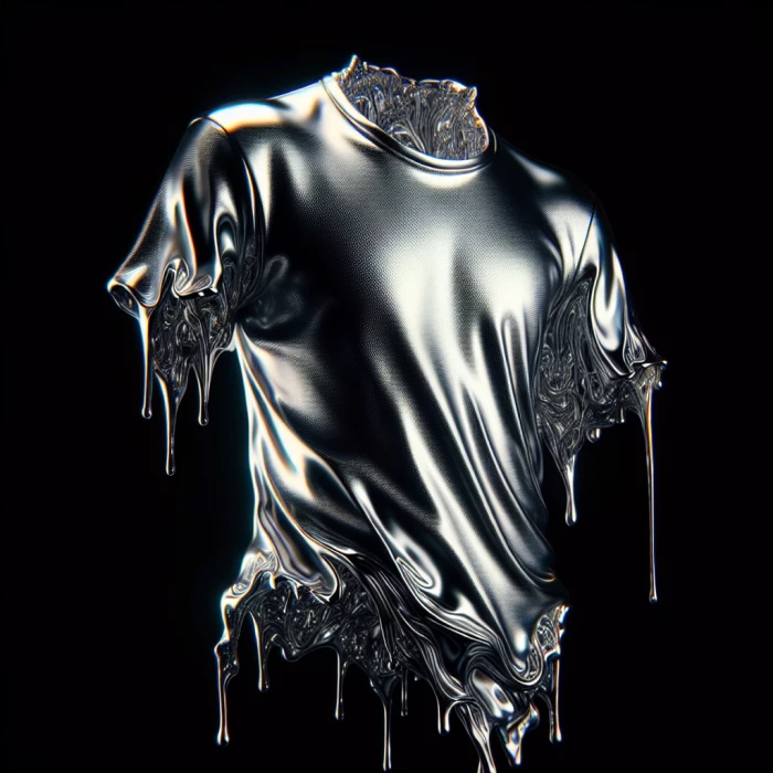 Melting chrome statue of t shirt on a black background 