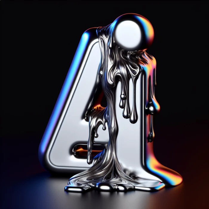 Melting chrome statue of word (AI) on a black background 