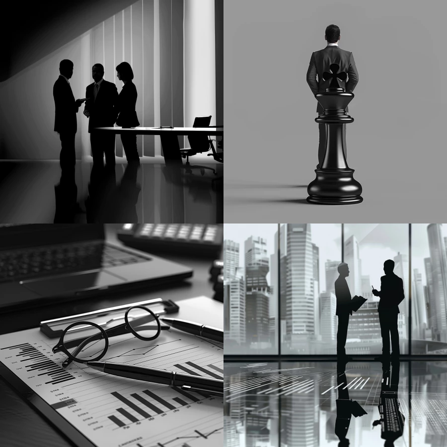 business consulting in black and grey background (realistic)