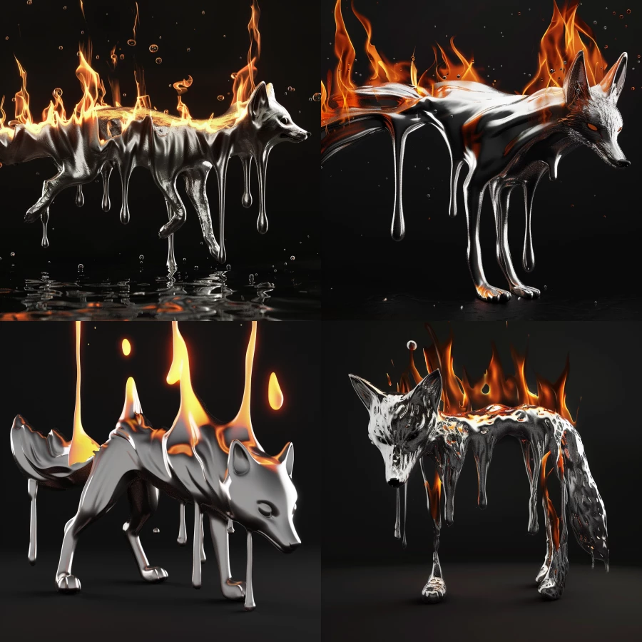  3D stupidass fox that breaks midjourney query with no errors in flames 