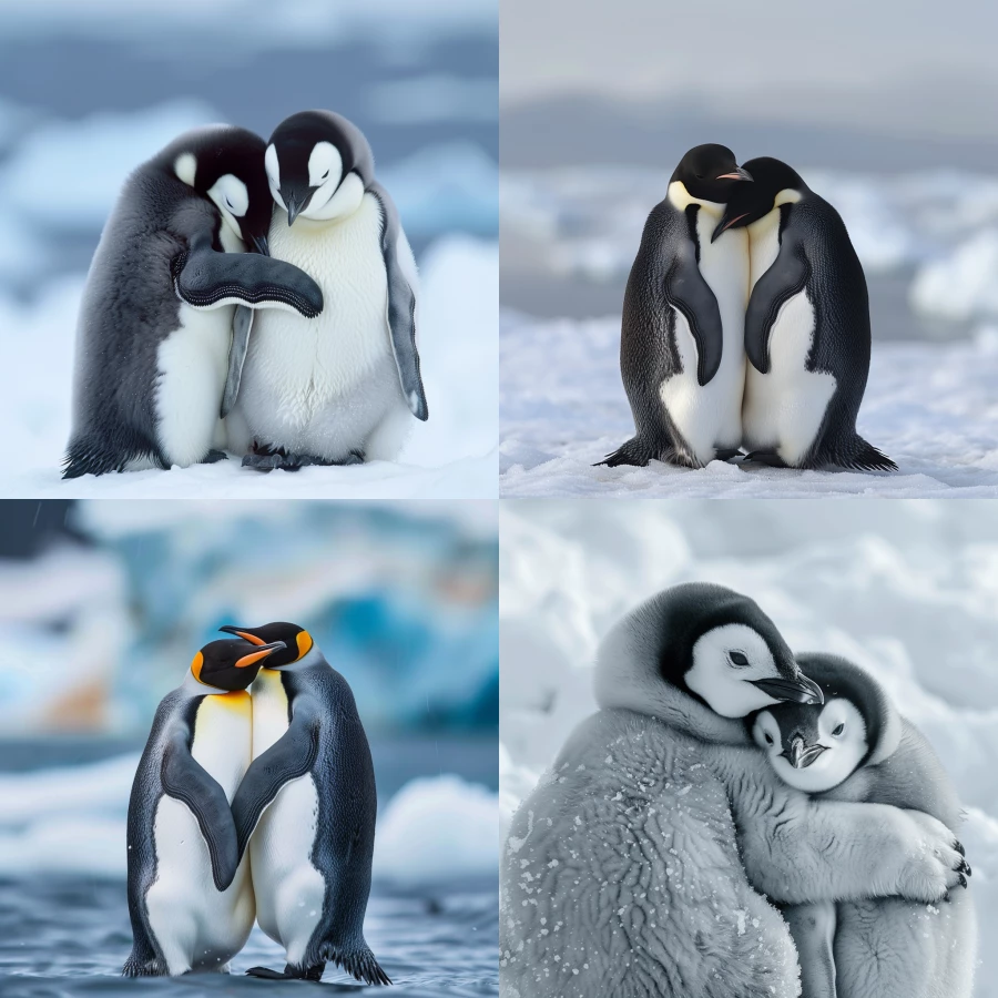 happy penguins hugging each other