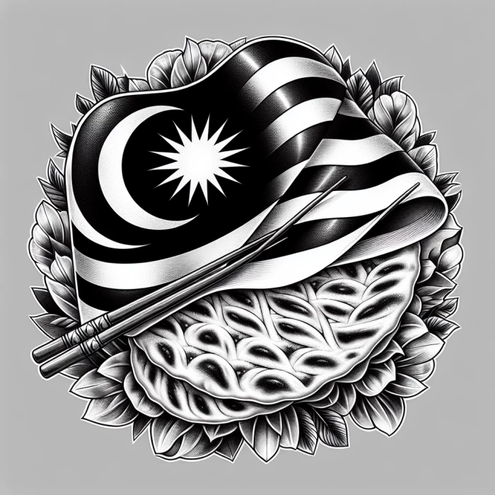 create a tattoo combining a malaysia flag and a flatbread. realistic picture, black and white 