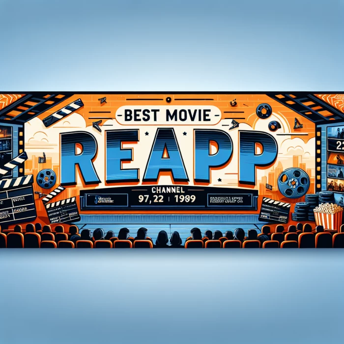 make a best movie recape youtube channel banner exact size 
with orang and light blue color branding  