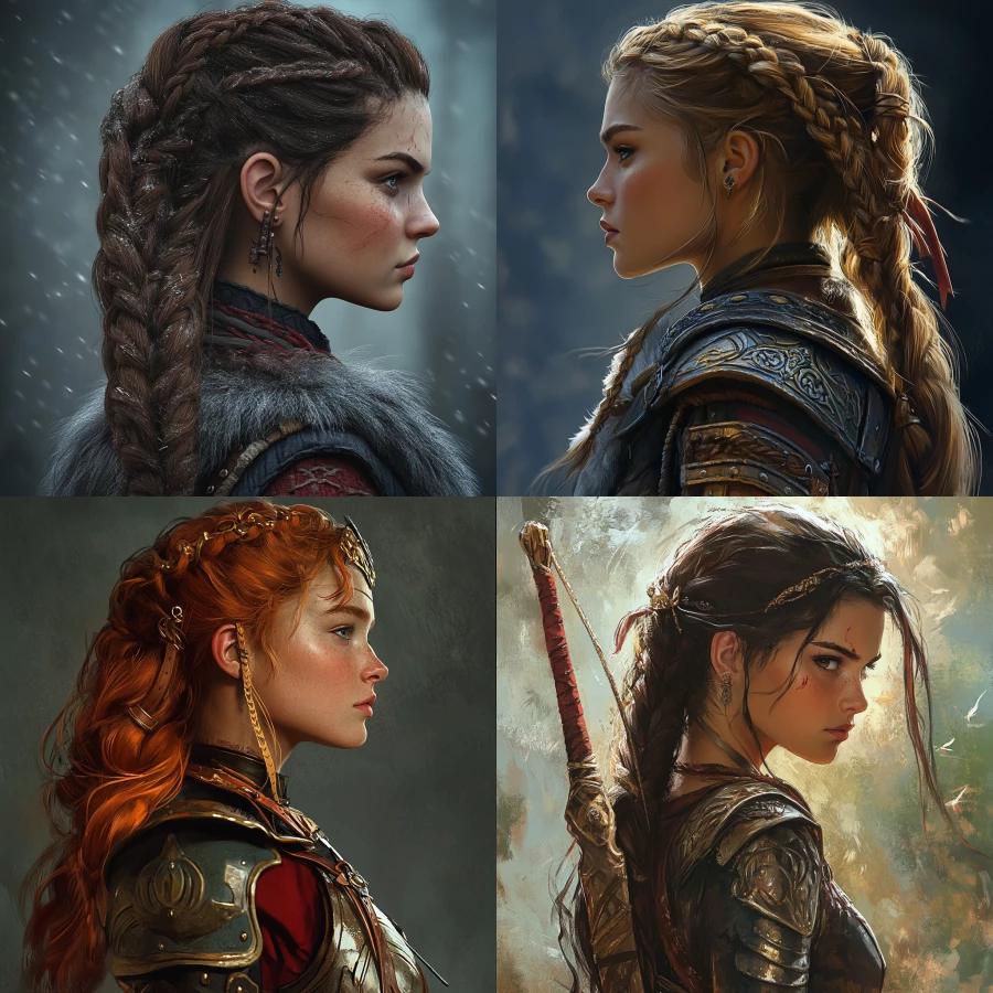 warrior princess portrait and side profile 