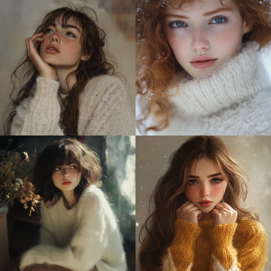 Girl wearing angora sweater