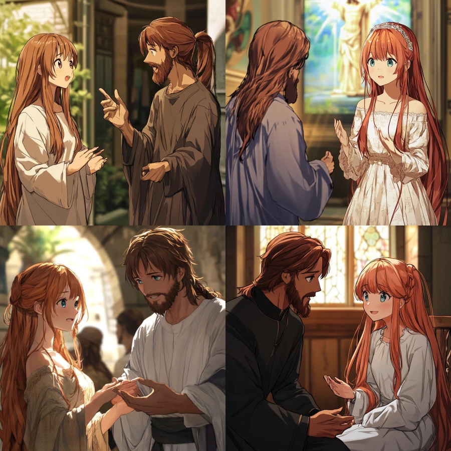 Monika from DDLC talking to Jesus Christ.