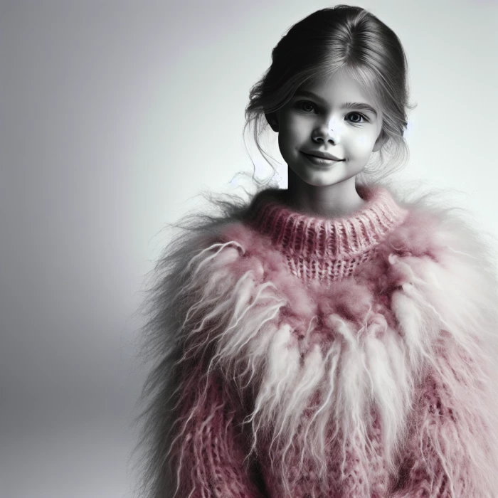 Swedish girl wearing a very fluffy pink angora sweater