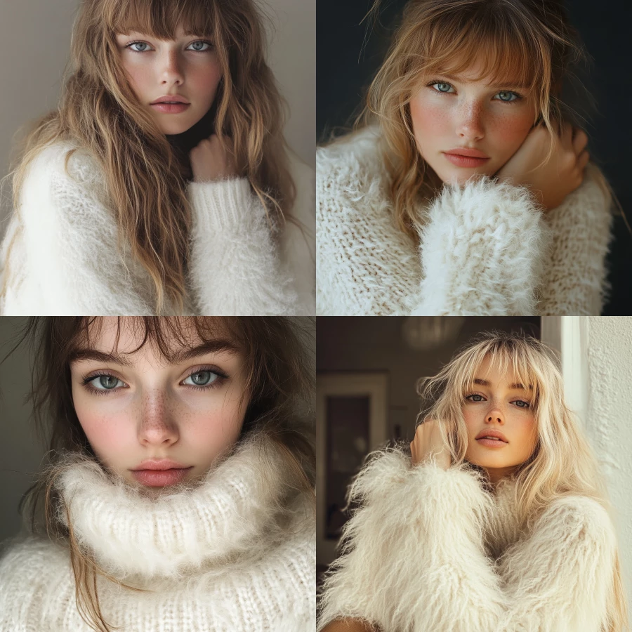 Swedish girl wearing a very fluffy white angora sweater