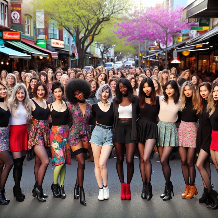 women
 with black nylon on the street
