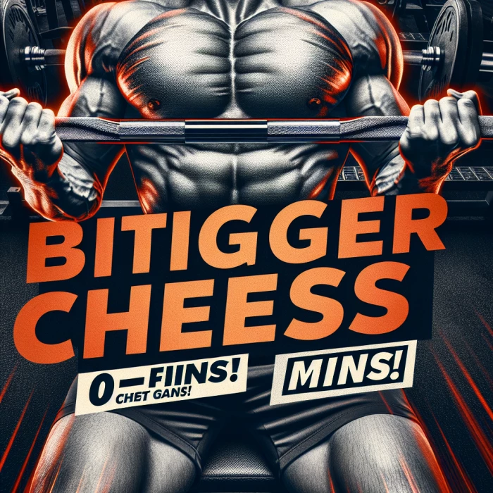 Visual: Close-up of you bench pressing with bold text: "Bigger Chest in 10 Mins!"Text Overlay: "Chest Gains Fast"