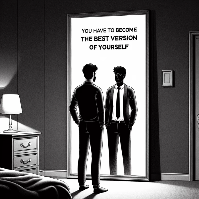 you have to become the best version of yourself - look in the mirror (black and white)
