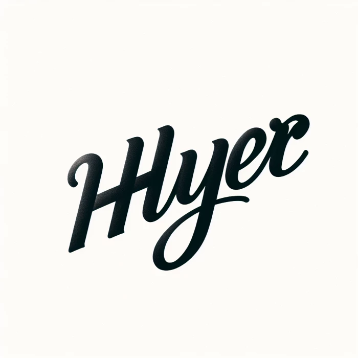 A logo that says Hyer in a cursive handwritten font, black text white background