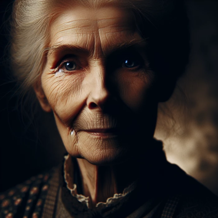 Old woman portrait in a dark background
 and strong lighting
