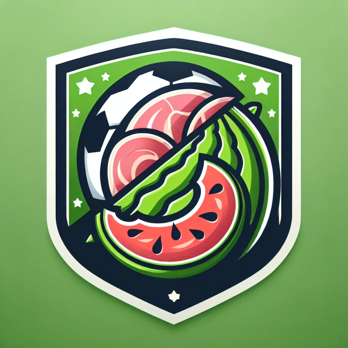 fulham football team logo but with ham and melon inside
