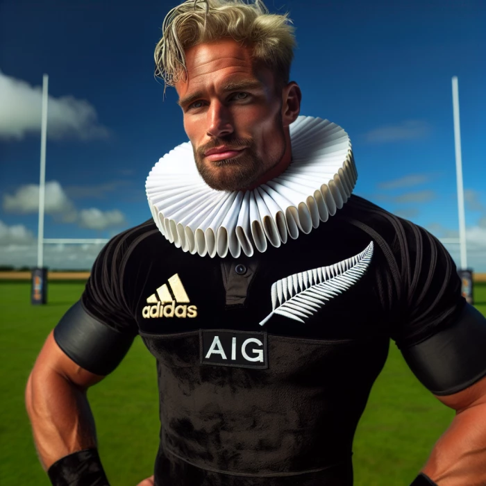 New Zealand rugby player wearing a ruff
