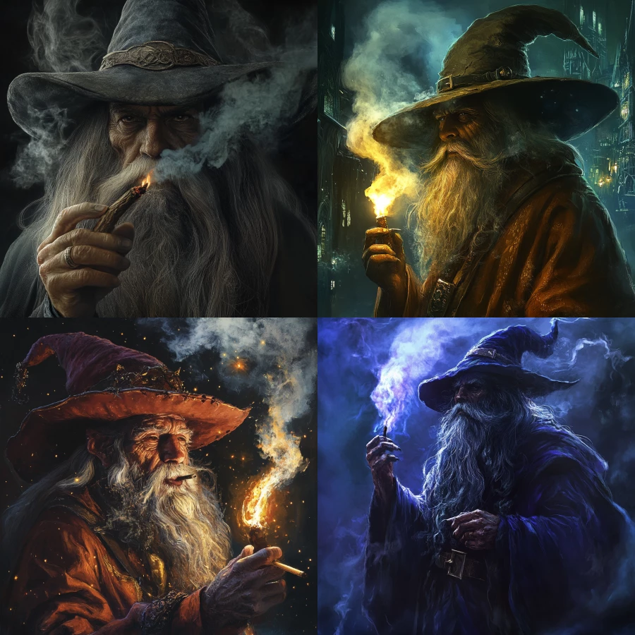 Wizard smoking a fat blunt in dark fantasy