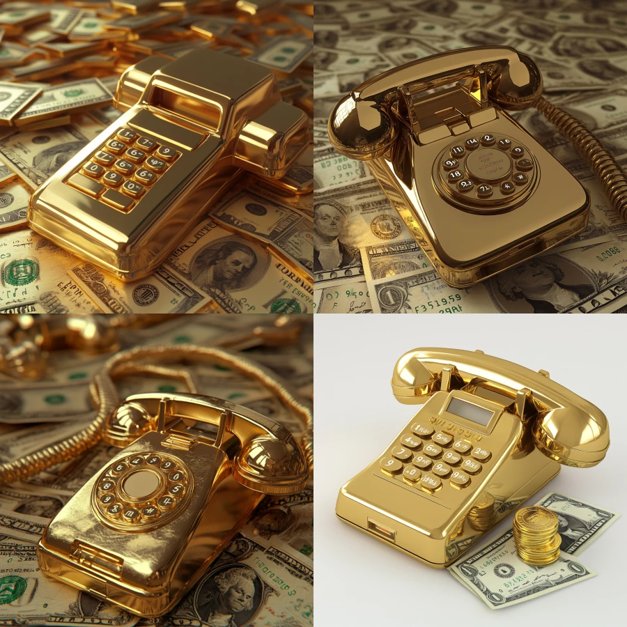 create a 3D model of telephones, emails and money. Gold model