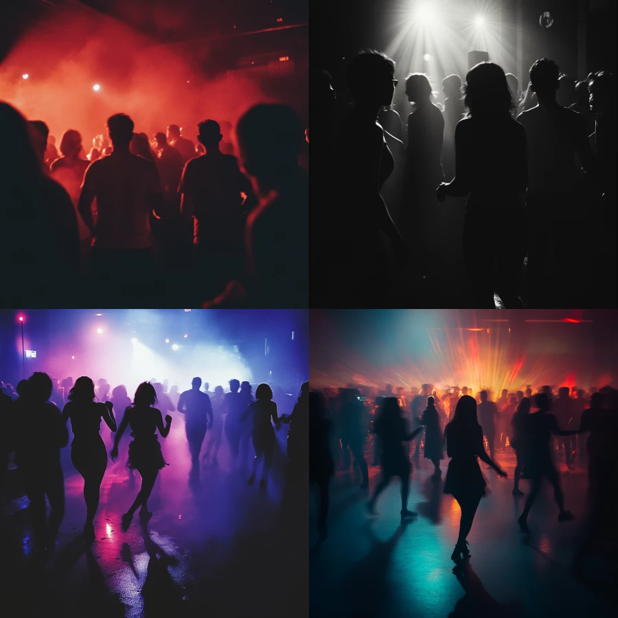 People dancing in a dark german techno night club 